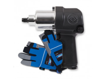 Гайковерт пневматический ударный 1/2, 881 Нм, в компл. перчатки антивибрационные KING TONY P33411-050E